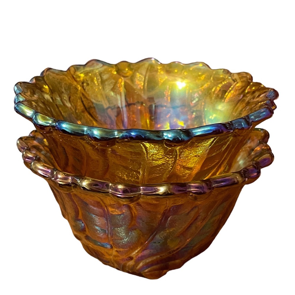 Vintage Carnival Glass Indiana Glass Marigold Candle Holders 2 Pieces